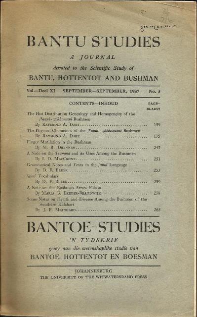 Front Cover of  Bantu Studies September 1937, Vol XI no. 3 by J. D. R Jones & C. M Doke