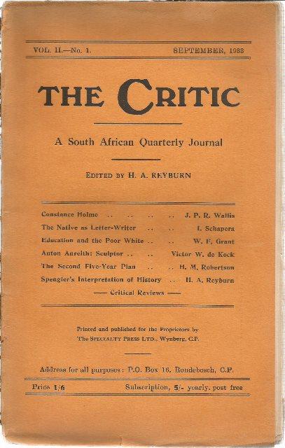 Front Cover of The Critic Vol.II - No. 1 edited by H. A. Reyburn