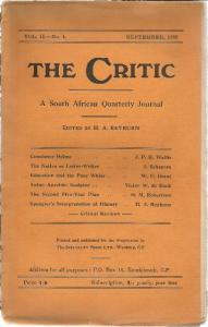 Front Cover of The Critic Vol.II - No. 1 edited by H. A. Reyburn