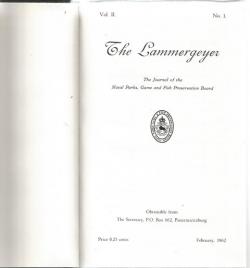 Title page of The Lammergeyer: The Journal of the Natal Parks, Game and Fish Preservation Board 1962-1972 by various authors