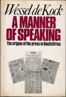 Front cover of A Manner of Speaking by Wessel de Kock